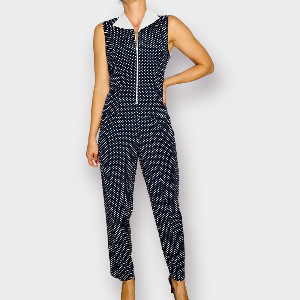 90s Perceptions Navy Polka Dot Pants‎ Set